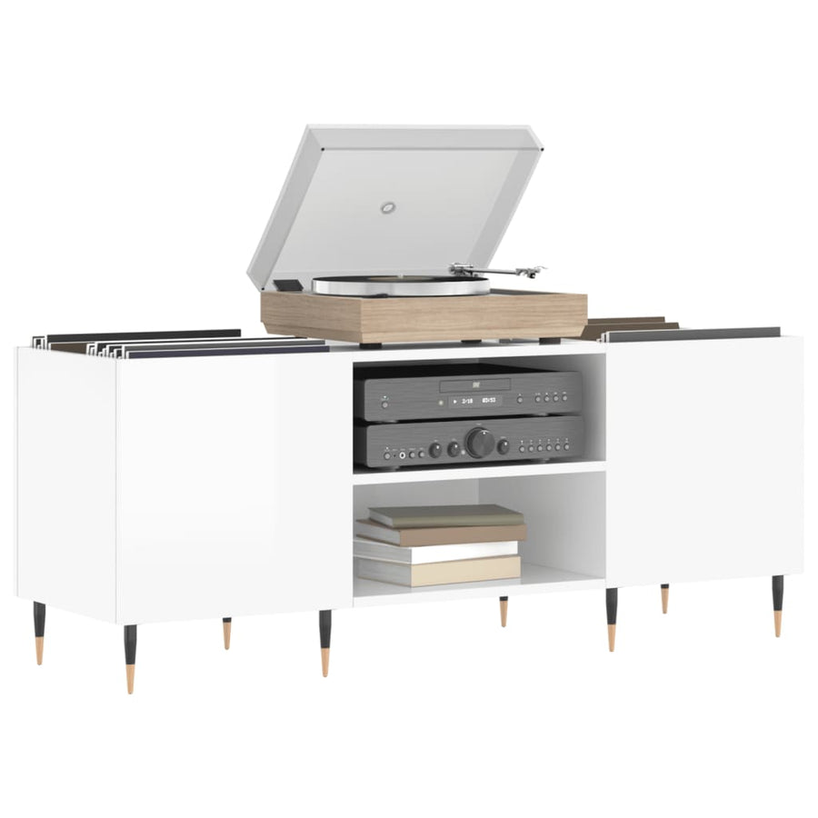 Platenkast 121X38X48 Cm Bewerkt Hout Hoogglans Wit