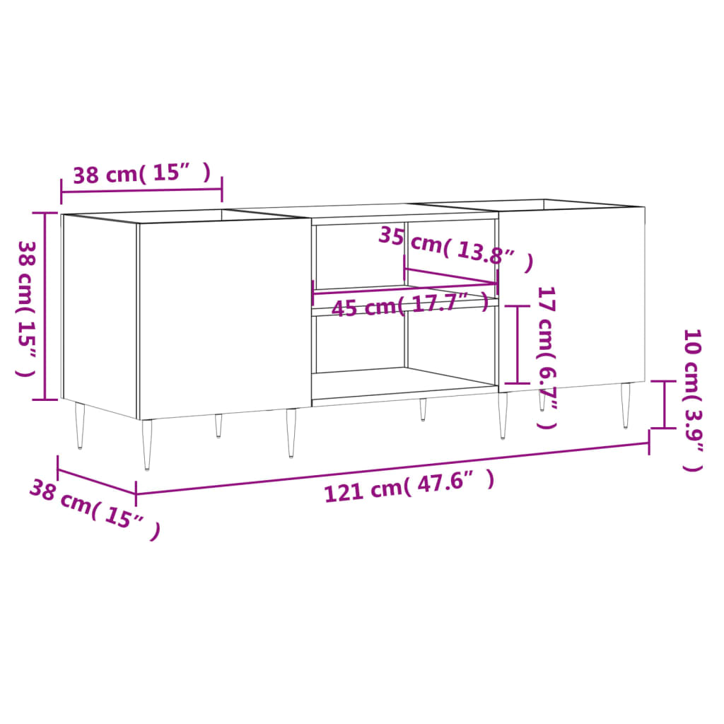 Platenkast 121X38X48 Cm Bewerkt Hout Grijs Sonoma Eikenkleurig