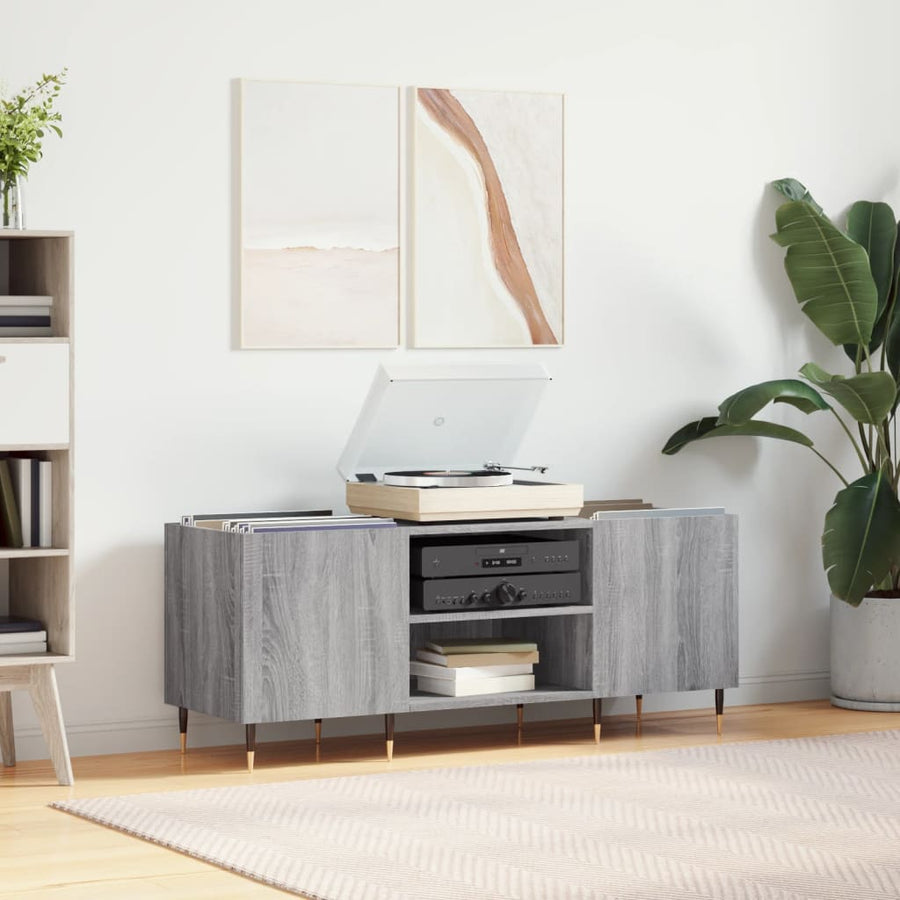 Platenkast 121X38X48 Cm Bewerkt Hout Grijs Sonoma Eikenkleurig