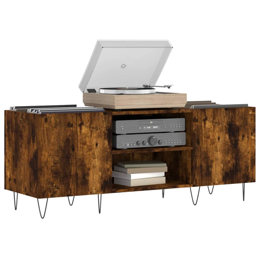 Platenkast 121X38X48 Cm Bewerkt Hout Kleurig Gerookt eiken