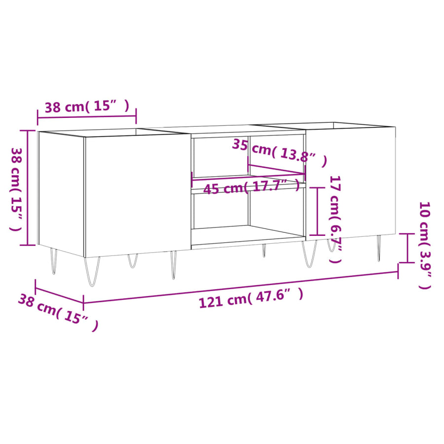 Platenkast 121X38X48 Cm Bewerkt Hout Kleurig Gerookt eiken