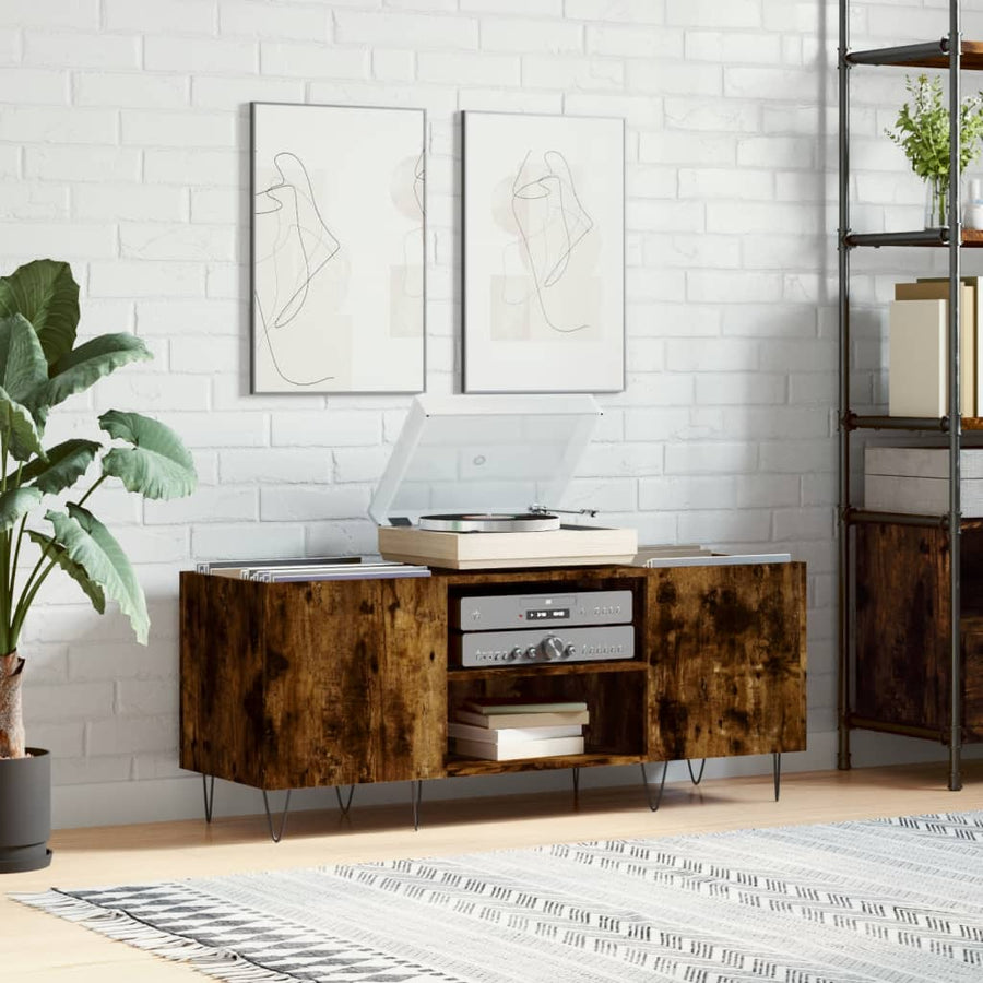 Platenkast 121X38X48 Cm Bewerkt Hout Kleurig Gerookt eiken
