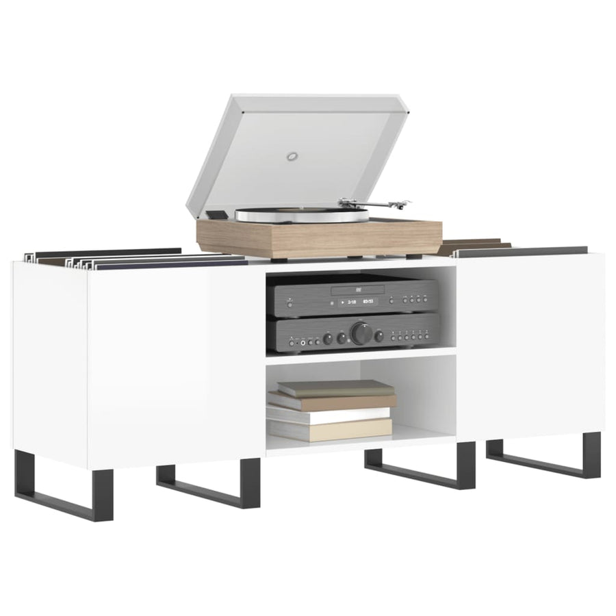 Platenkast 121X38X48 Cm Bewerkt Hout Hoogglans Wit
