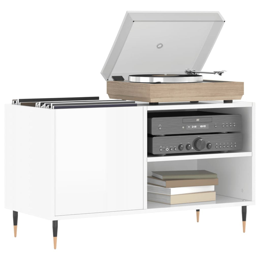 Platenkast 85X38X48 Cm Bewerkt Hout 1 Hoogglans wit