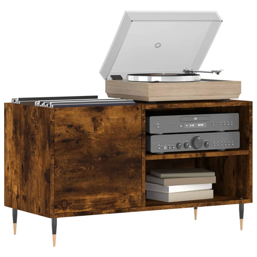 Platenkast 85X38X48 Cm Bewerkt Hout Kleurig Gerookt eiken