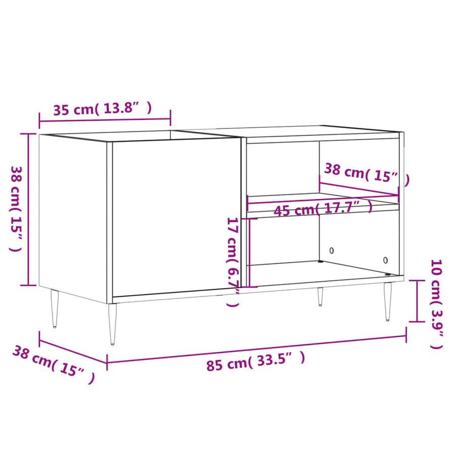 Platenkast 85X38X48 Cm Bewerkt Hout Kleurig Gerookt eiken