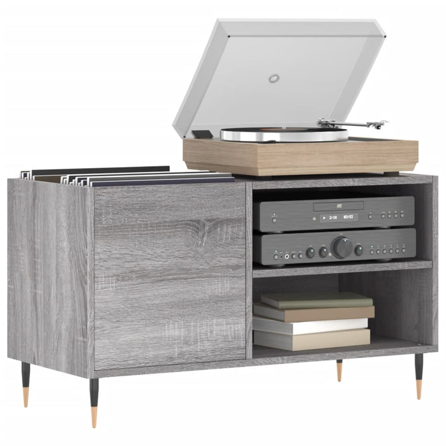Platenkast 85X38X48 Cm Bewerkt Hout Eikenkleurig Grijs sonoma