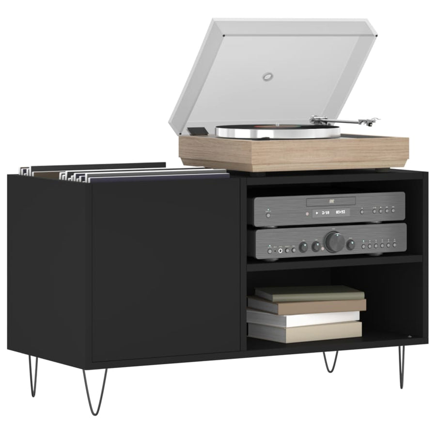 Platenkast 85X38X48 Cm Bewerkt Hout Zwart