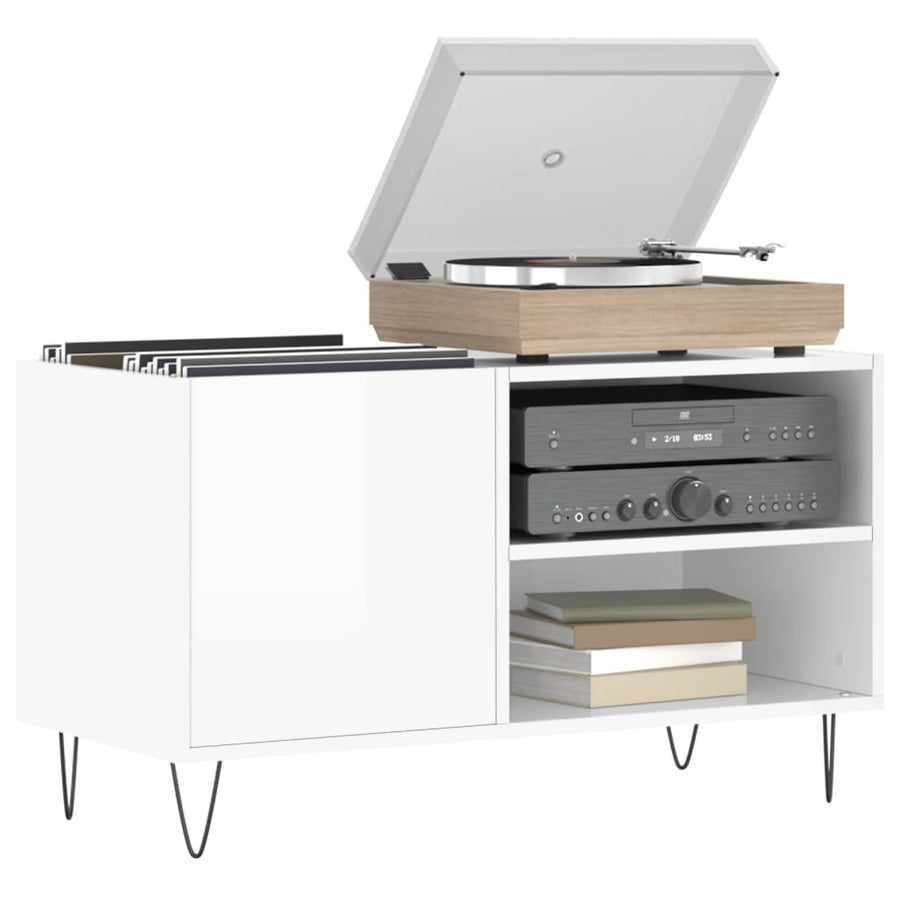 Platenkast 85X38X48 Cm Bewerkt Hout Hoogglans Wit