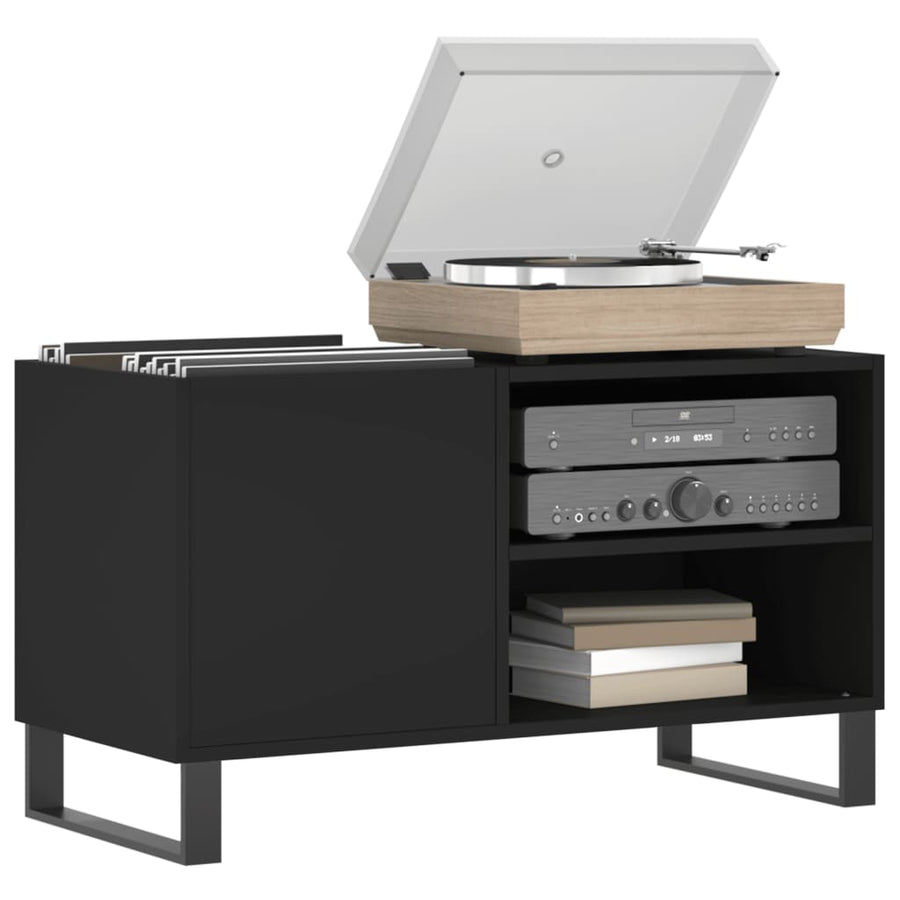 Platenkast 85X38X48 Cm Bewerkt Hout Zwart 1