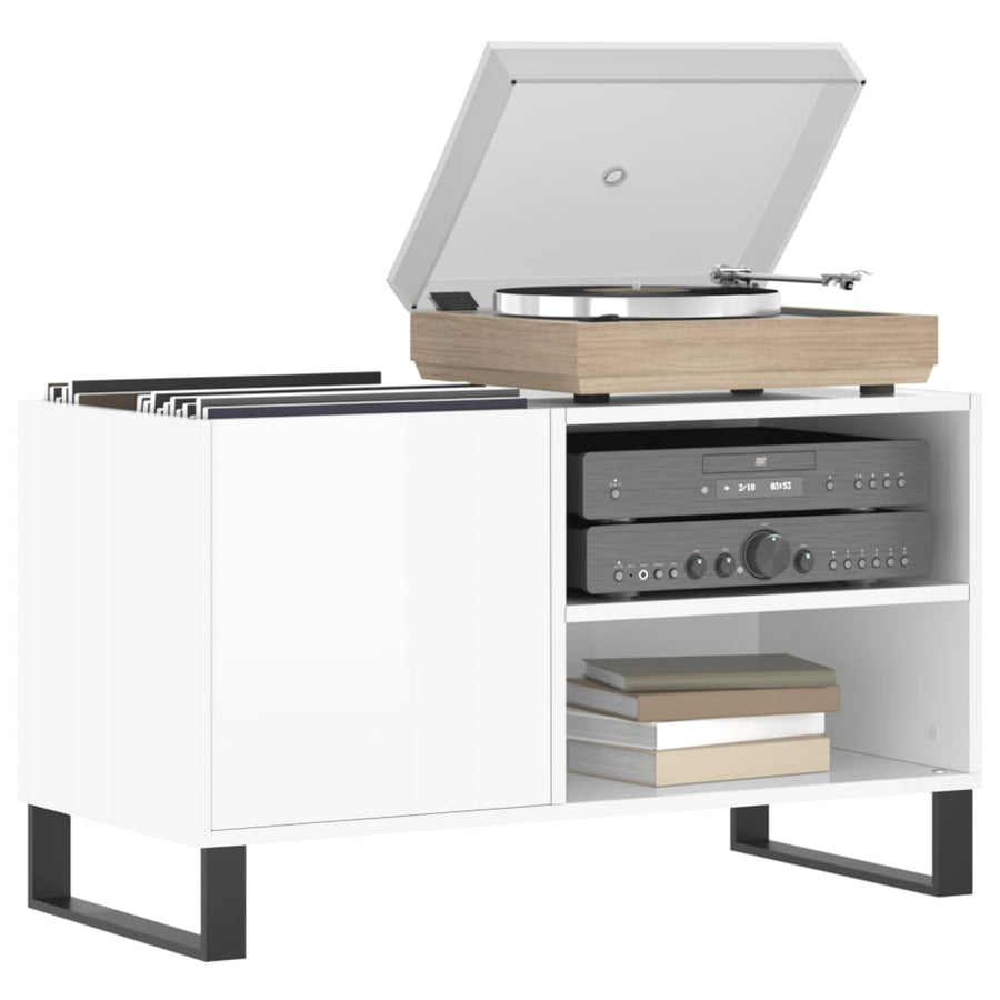 Platenkast 85X38X48 Cm Bewerkt Hout Hoogglans Wit