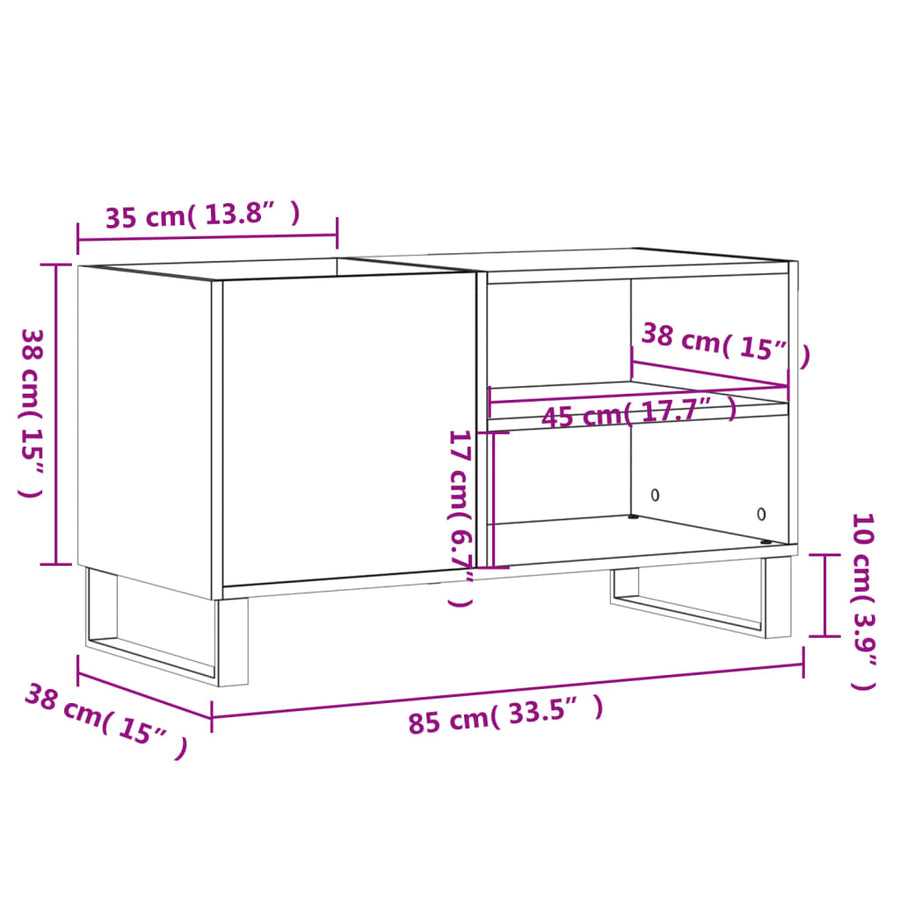 Platenkast 85X38X48 Cm Bewerkt Hout Eikenkleurig 1 Grijs sonoma