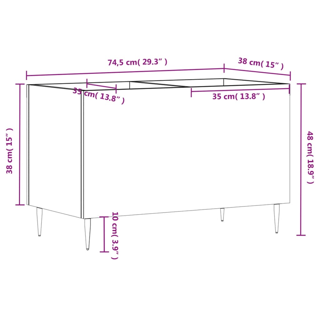 Platenkast 74,5X38X48 Cm Bewerkt Hout Zwart