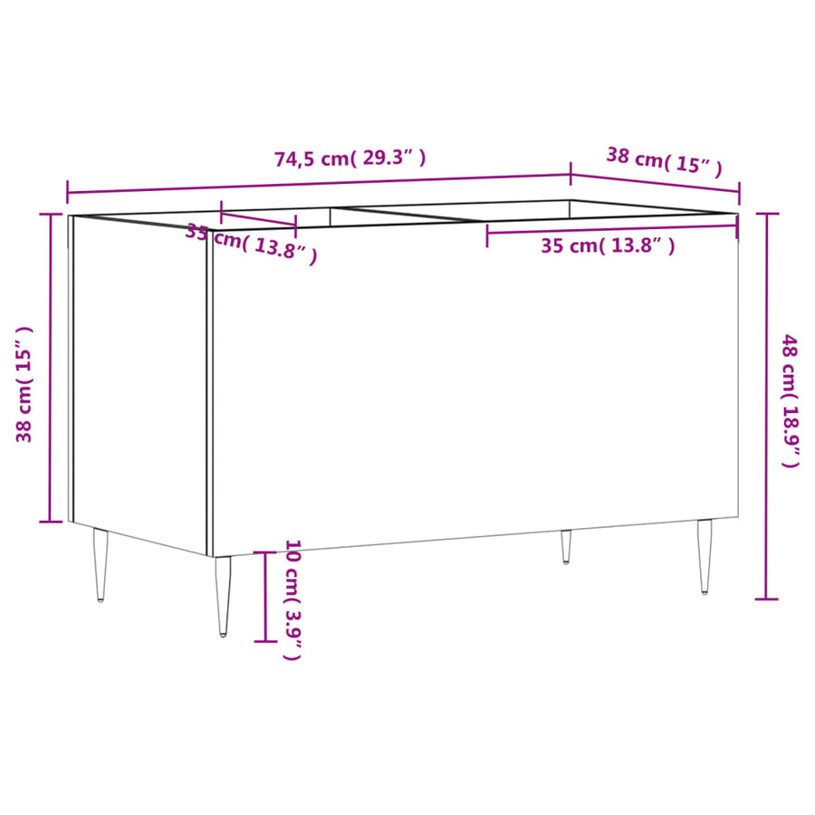 Platenkast 74,5X38X48 Cm Bewerkt Hout Hoogglans Wit