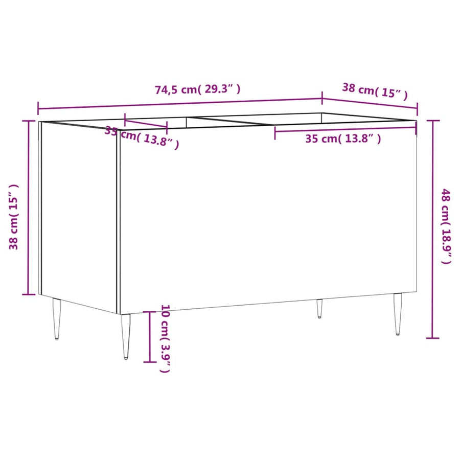 Platenkast 74,5X38X48 Cm Bewerkt Hout Grijs Sonoma Eikenkleurig