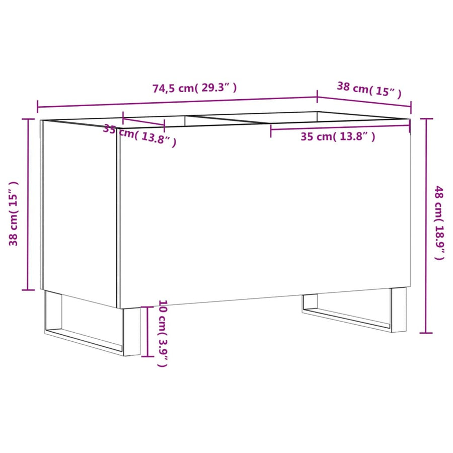 Platenkast 74,5X38X48 Cm Bewerkt Hout Wit