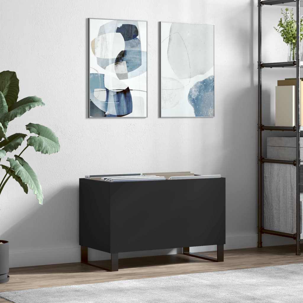 Platenkast 74,5X38X48 Cm Bewerkt Hout Zwart