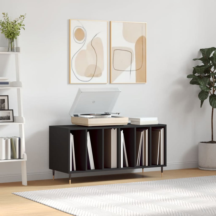 Platenkast 100X38X48 Cm Bewerkt Hout Zwart