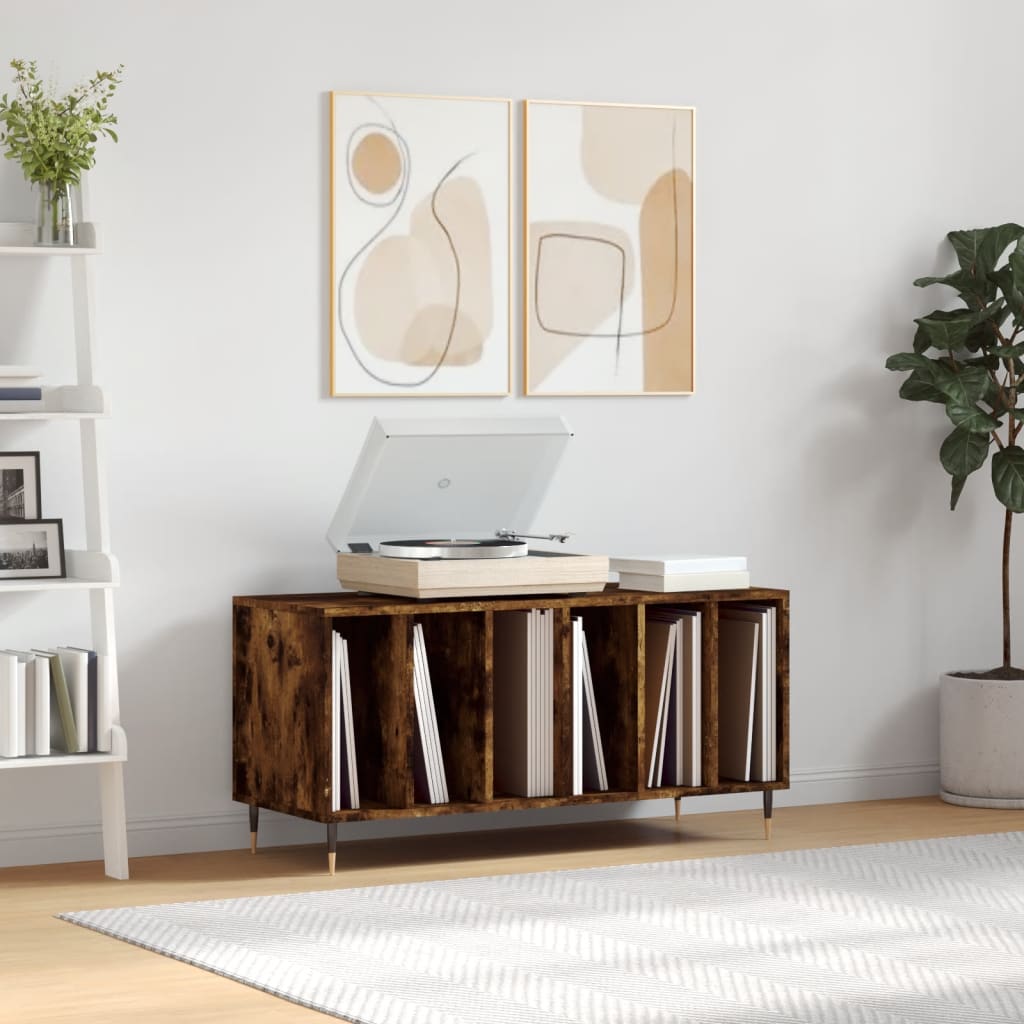 Platenkast 100X38X48 Cm Bewerkt Hout Gerookt Eikenkleurig