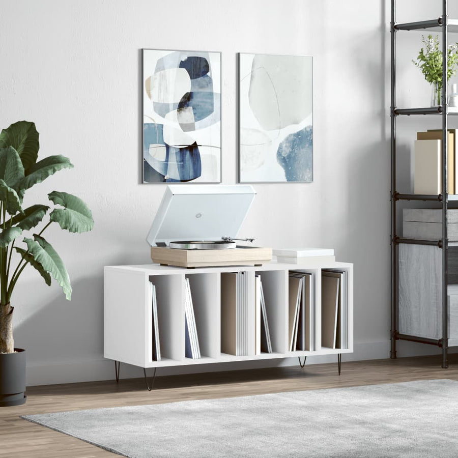 Platenkast 100X38X48 Cm Bewerkt Hout Wit