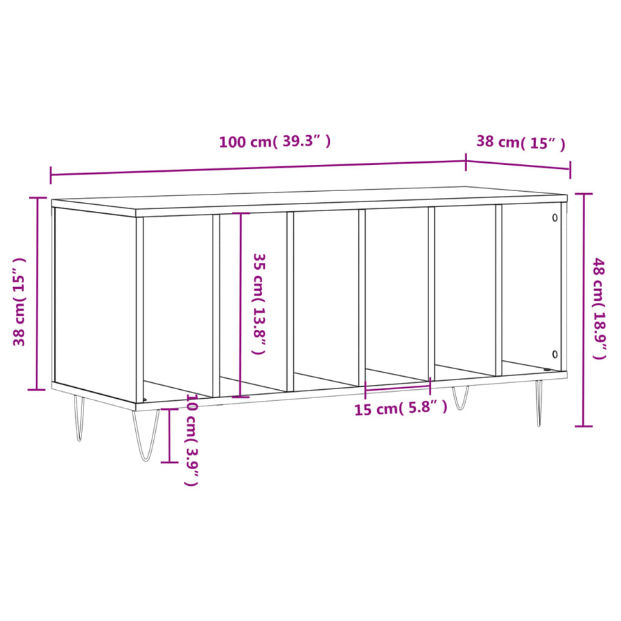 Platenkast 100X38X48 Cm Bewerkt Hout Zwart