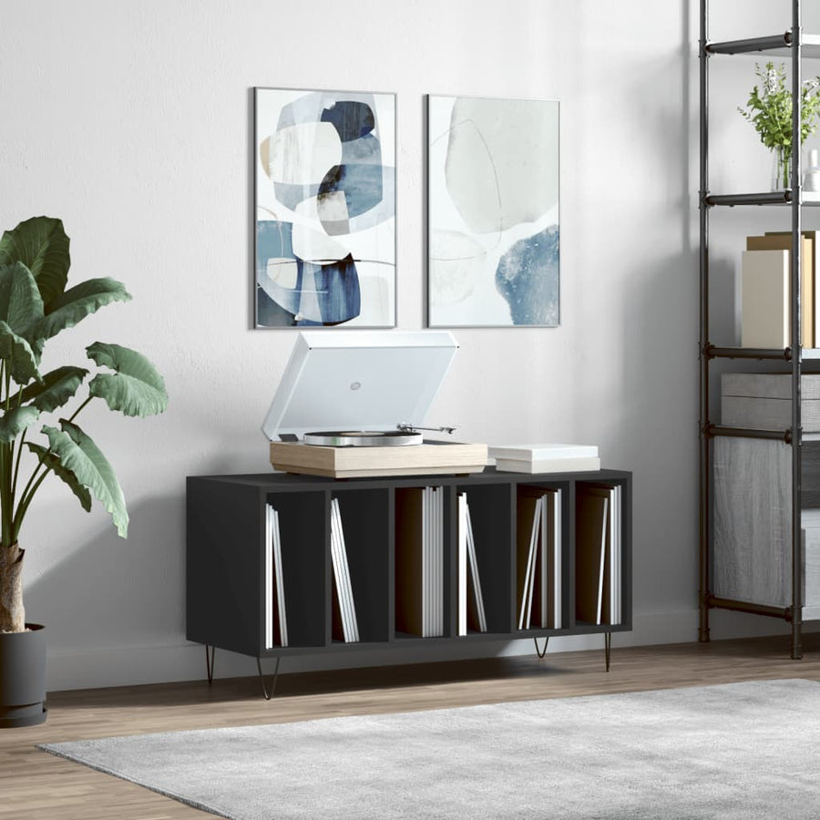 Platenkast 100X38X48 Cm Bewerkt Hout Zwart