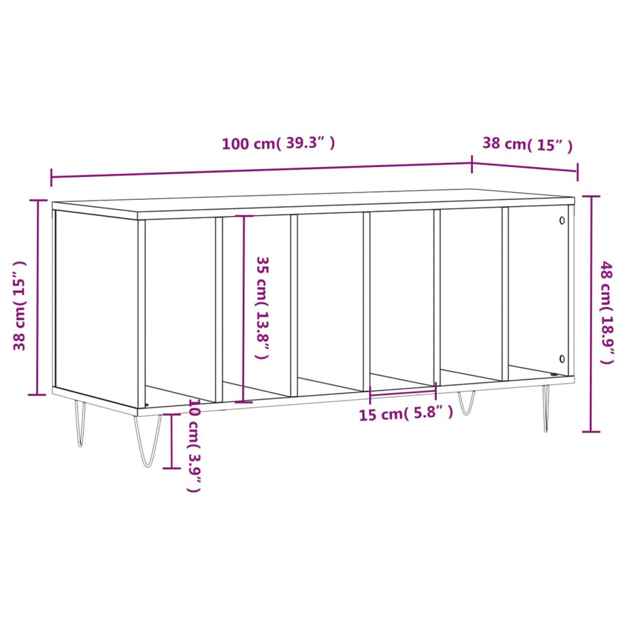 Platenkast 100X38X48 Cm Bewerkt Hout Gerookt Eikenkleurig