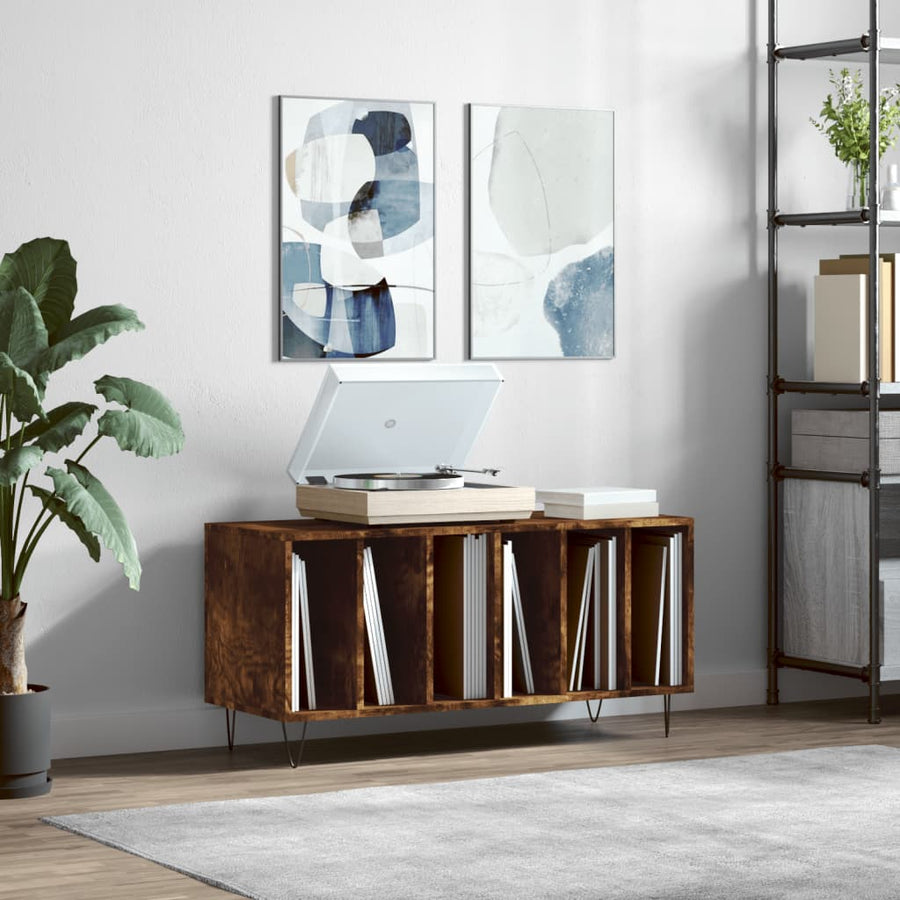 Platenkast 100X38X48 Cm Bewerkt Hout Gerookt Eikenkleurig