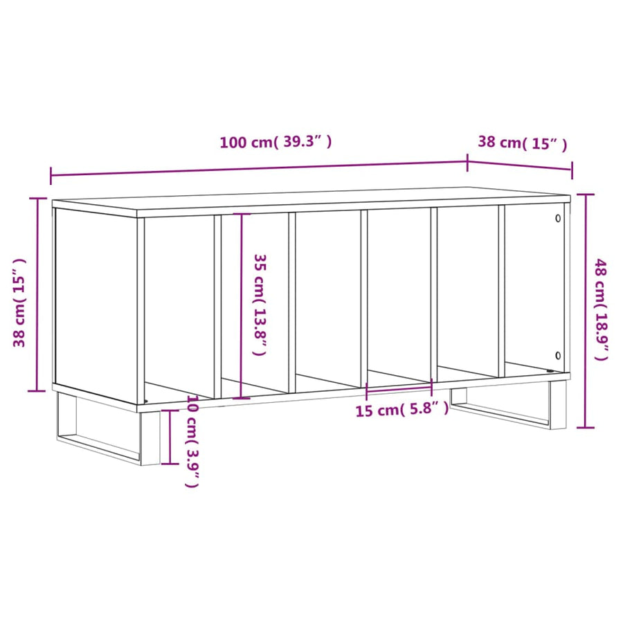 Platenkast 100X38X48 Cm Bewerkt Hout Wit