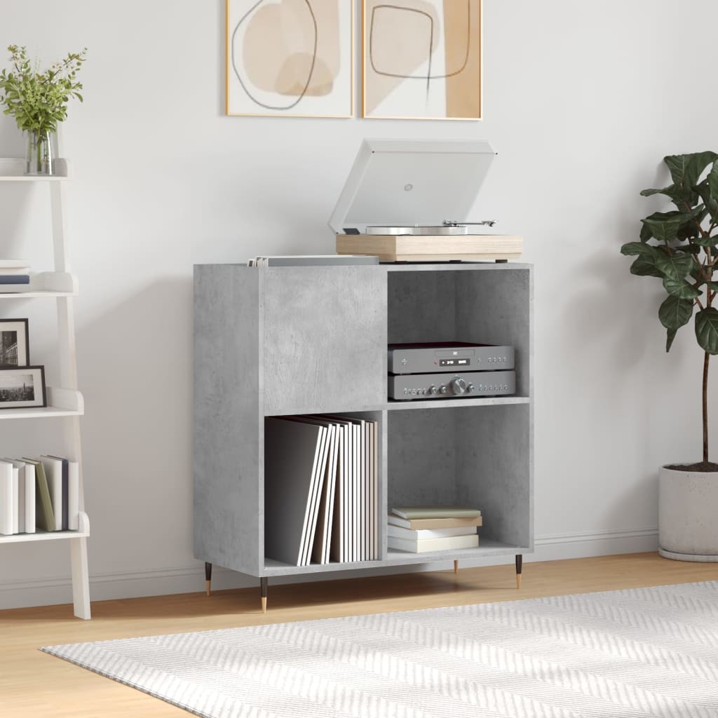 Platenkast 84,5X38X89 Cm Bewerkt Hout Betongrijs