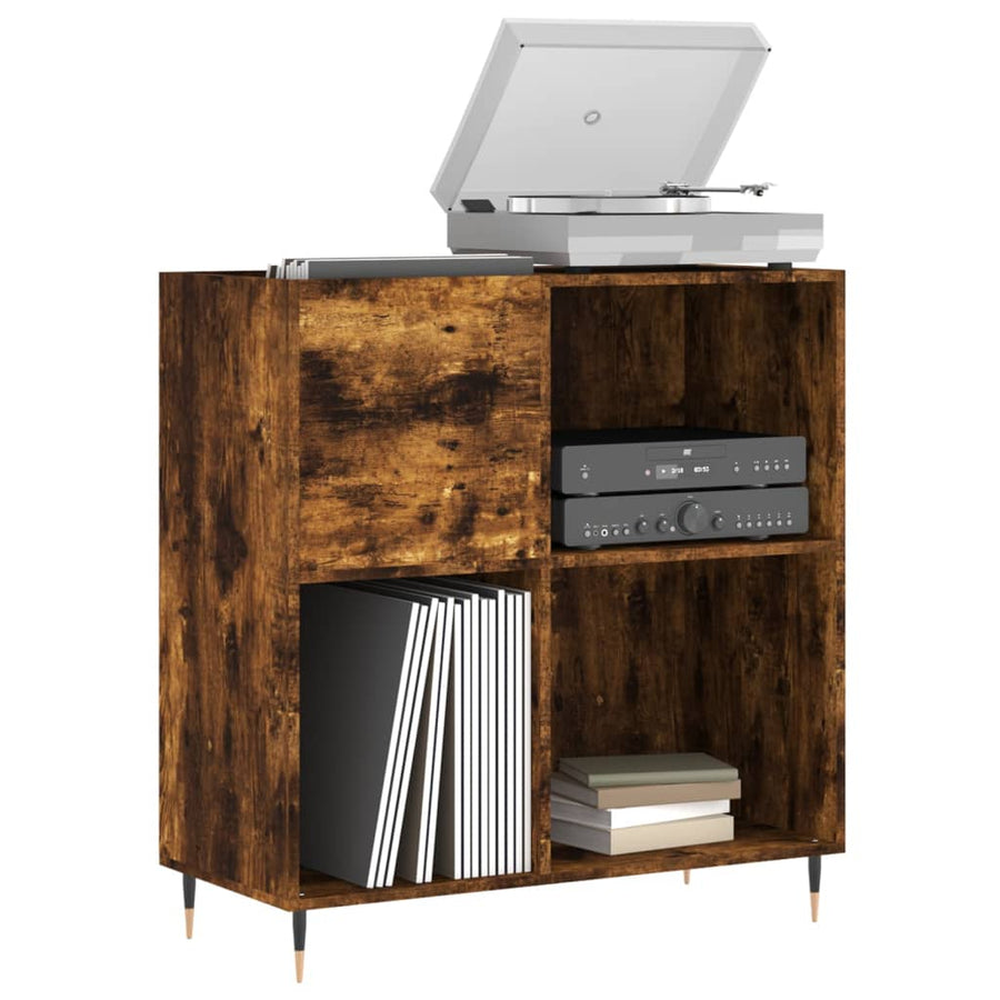 Platenkast 84,5X38X89 Cm Bewerkt Hout Gerookt Eikenkleurig