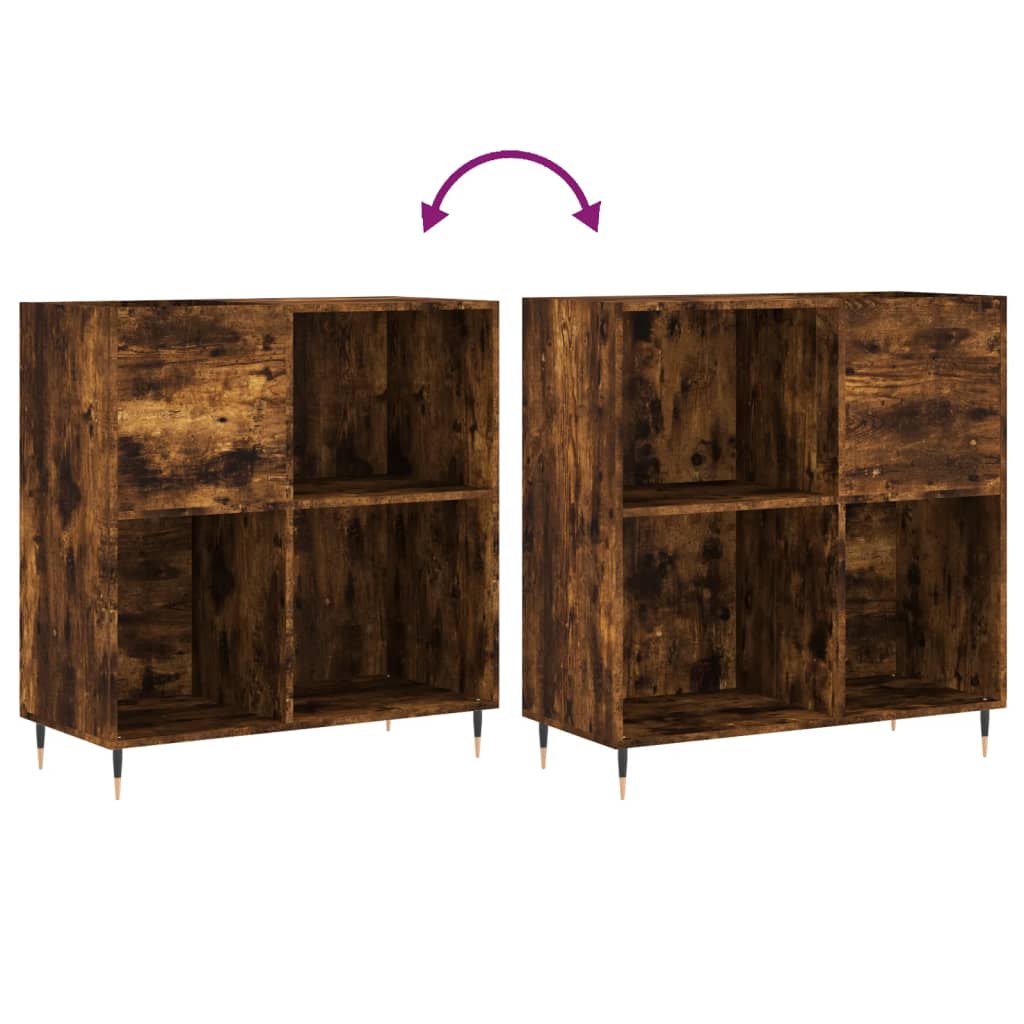 Platenkast 84,5X38X89 Cm Bewerkt Hout Gerookt Eikenkleurig
