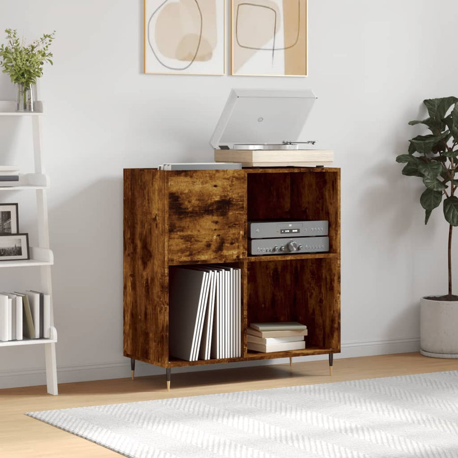 Platenkast 84,5X38X89 Cm Bewerkt Hout Gerookt Eikenkleurig