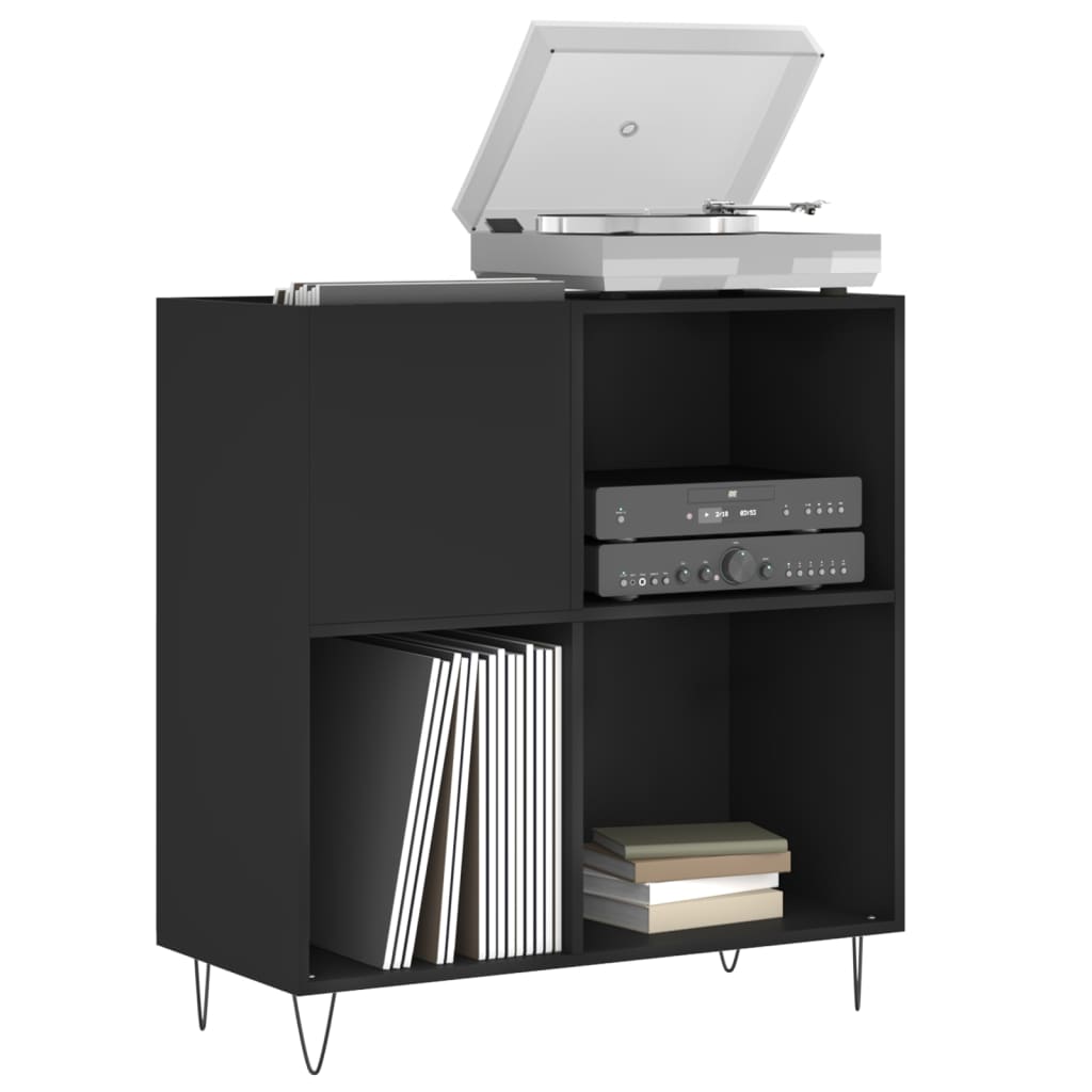 Platenkast 84,5X38X89 Cm Bewerkt Hout Zwart