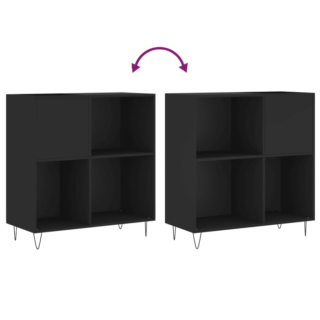 Platenkast 84,5X38X89 Cm Bewerkt Hout Zwart