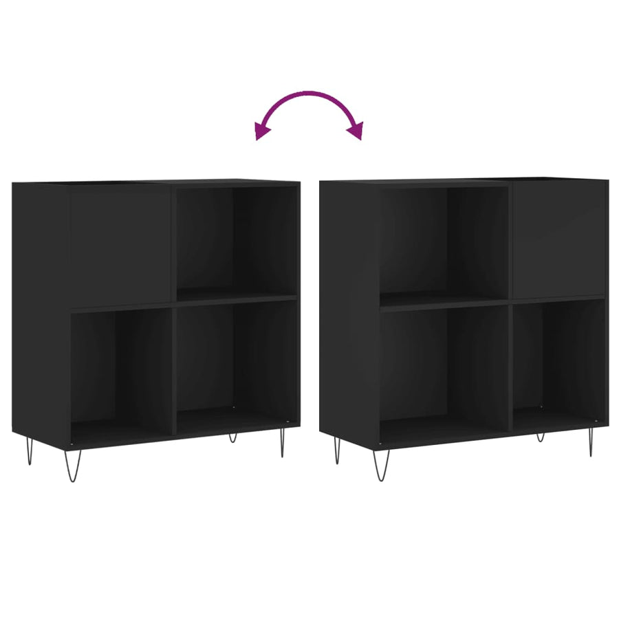 Platenkast 84,5X38X89 Cm Bewerkt Hout Zwart