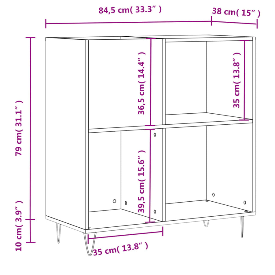 Platenkast 84,5X38X89 Cm Bewerkt Hout Hoogglans Wit