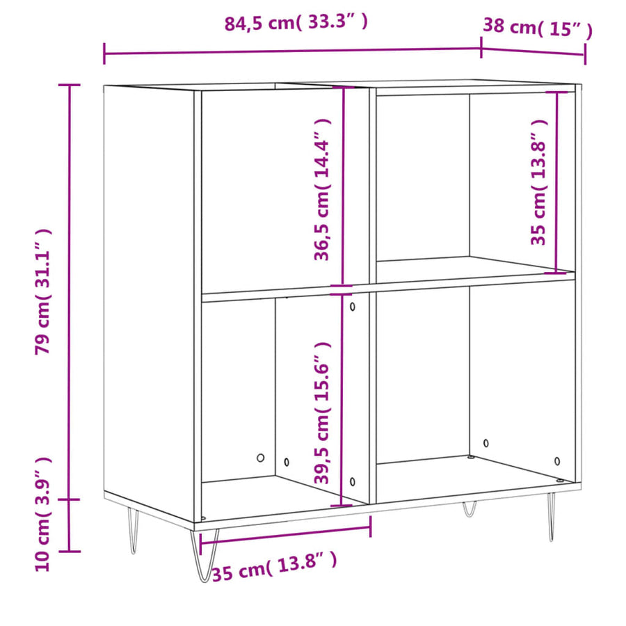 Platenkast 84,5X38X89 Cm Bewerkt Hout Kleurig Sonoma eiken
