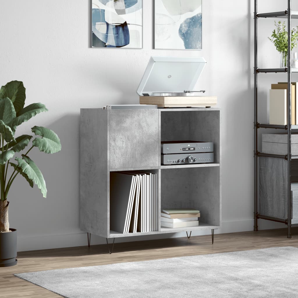Platenkast 84,5X38X89 Cm Bewerkt Hout Betongrijs