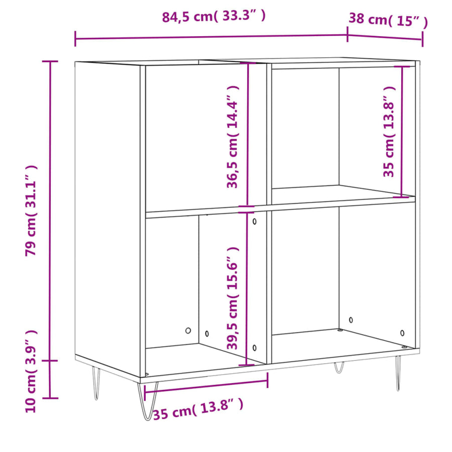 Platenkast 84,5X38X89 Cm Bewerkt Hout Gerookt Eikenkleurig 1