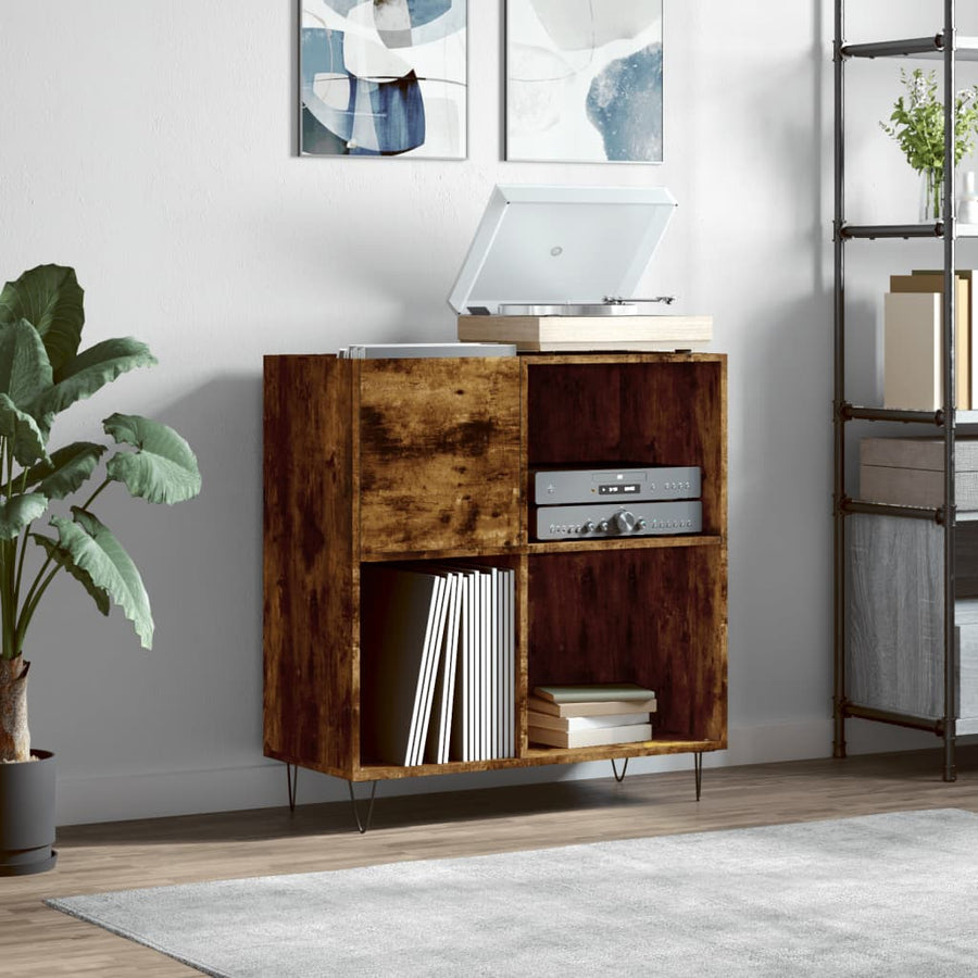 Platenkast 84,5X38X89 Cm Bewerkt Hout Gerookt Eikenkleurig 1
