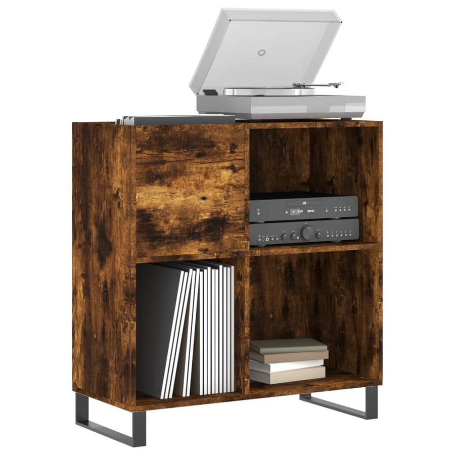Platenkast 84,5X38X89 Cm Bewerkt Hout Gerookt Eikenkleurig