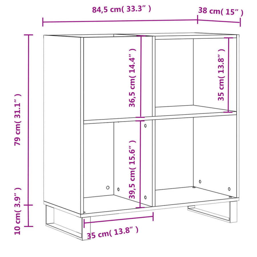 Platenkast 84,5X38X89 Cm Bewerkt Hout Gerookt Eikenkleurig