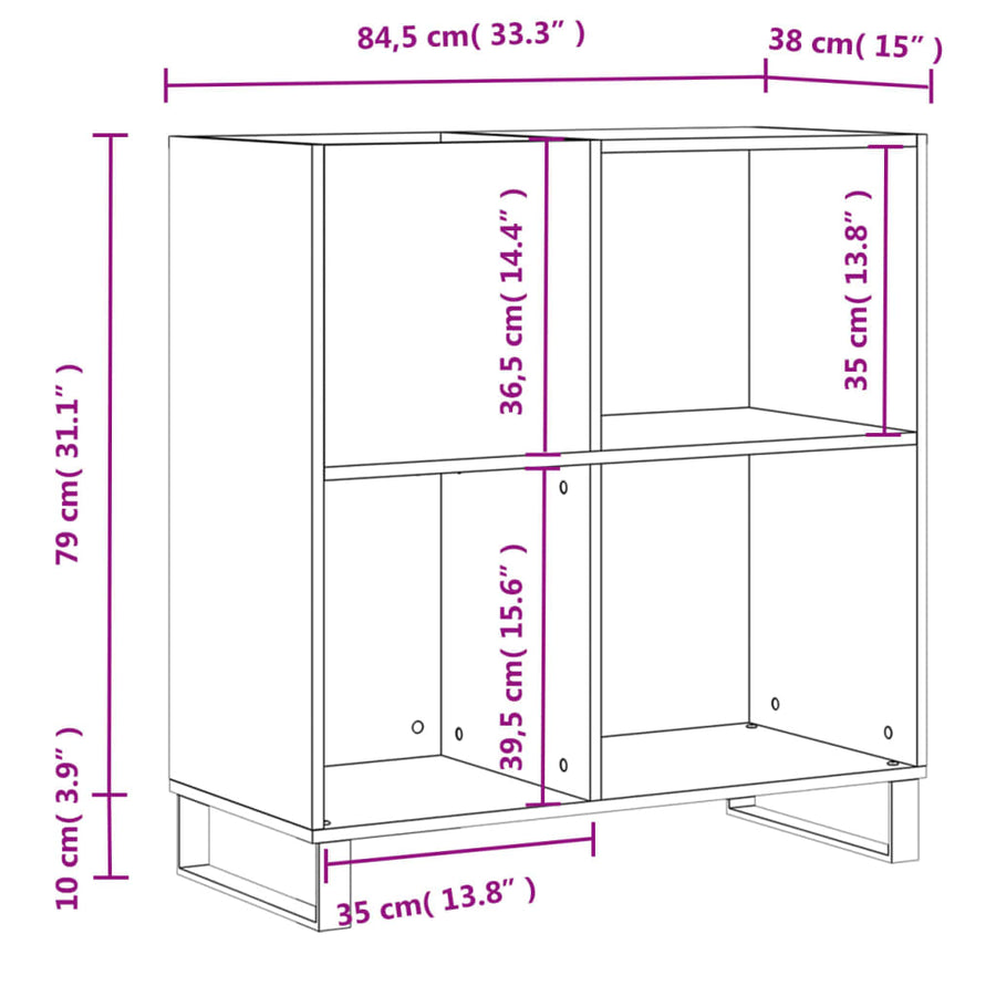 Platenkast 84,5X38X89 Cm Bewerkt Hout Grijs Sonoma Eikenkleurig
