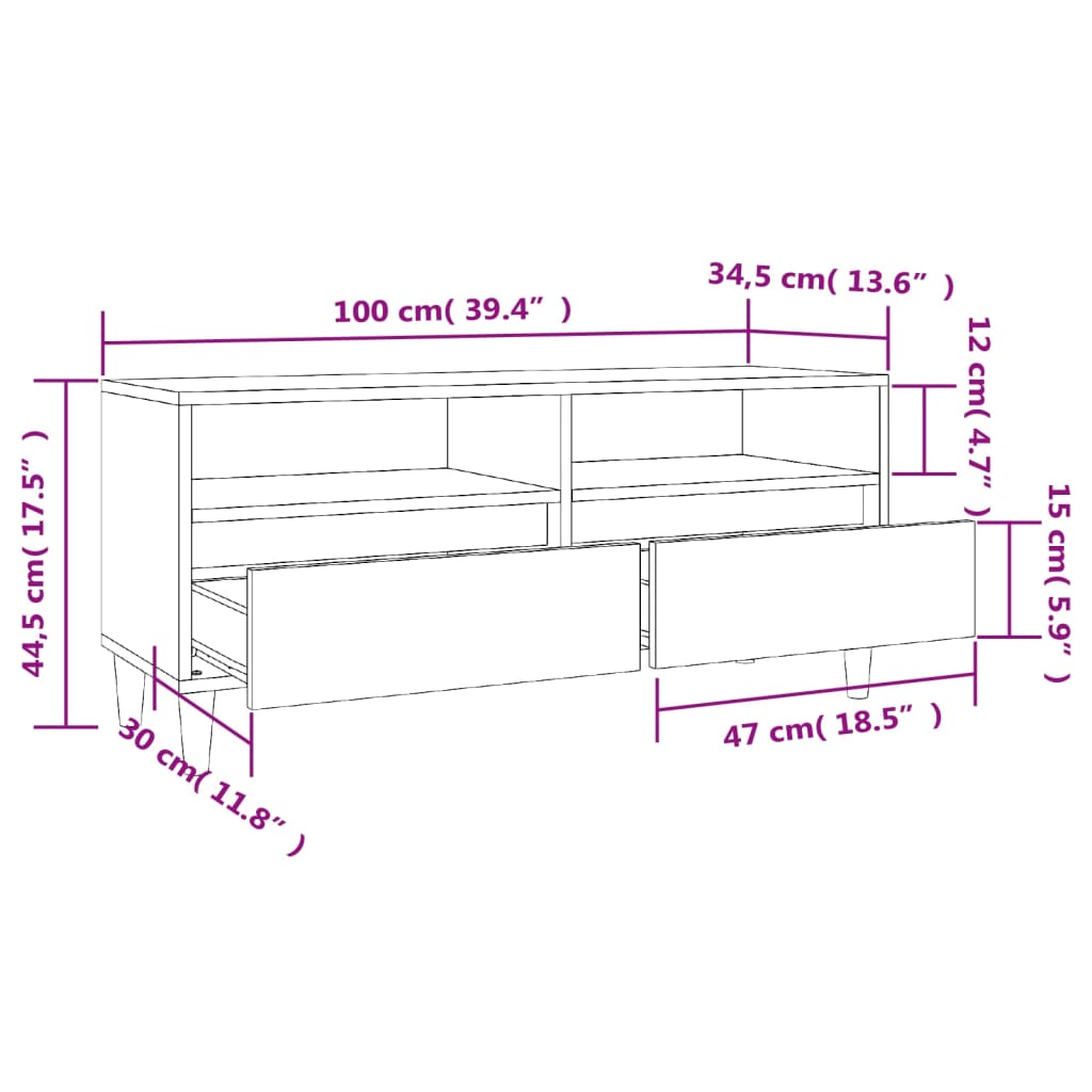 Tv-meubel 100x34,5x44,5 cm bewerkt hout sonoma eikenkleurig