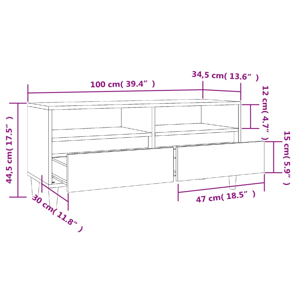 Tv-Meubel 100X34,5X44,5 Cm Bewerkt Hout Betongrijs 100 cm 34.5 cm
