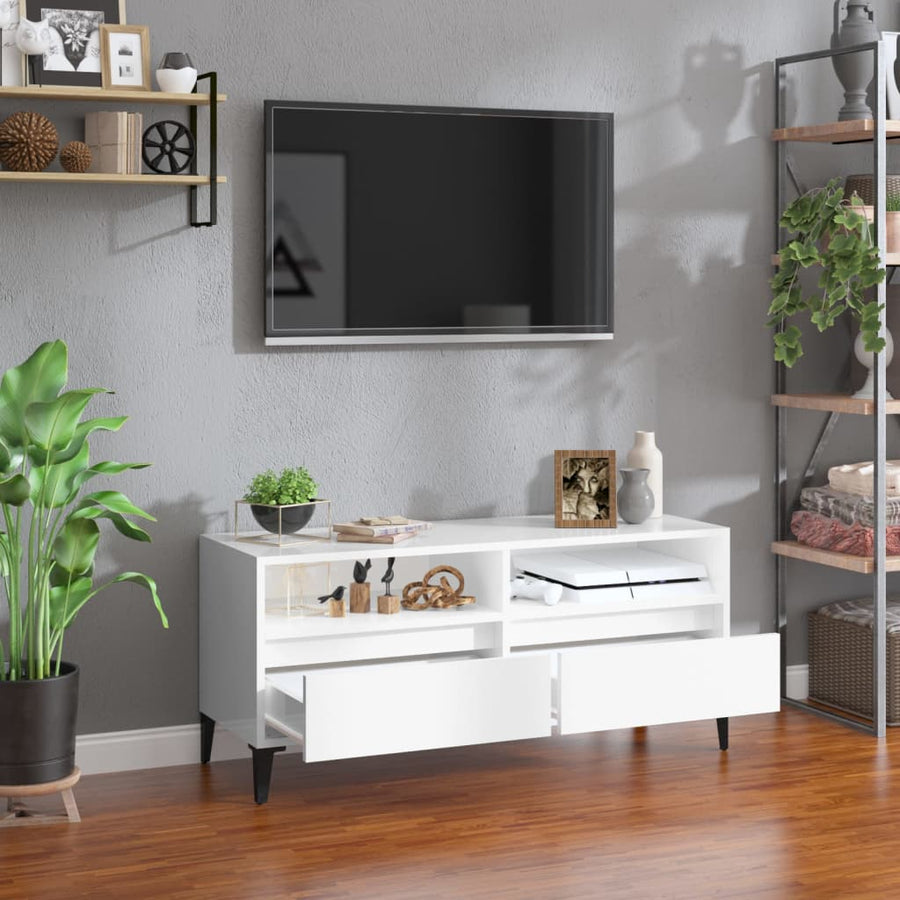 Tv-Meubel 00X34,5X44,5 Cm Bewerkt Hout 100 x 34.5 x 44.5 cm Hoogglans wit
