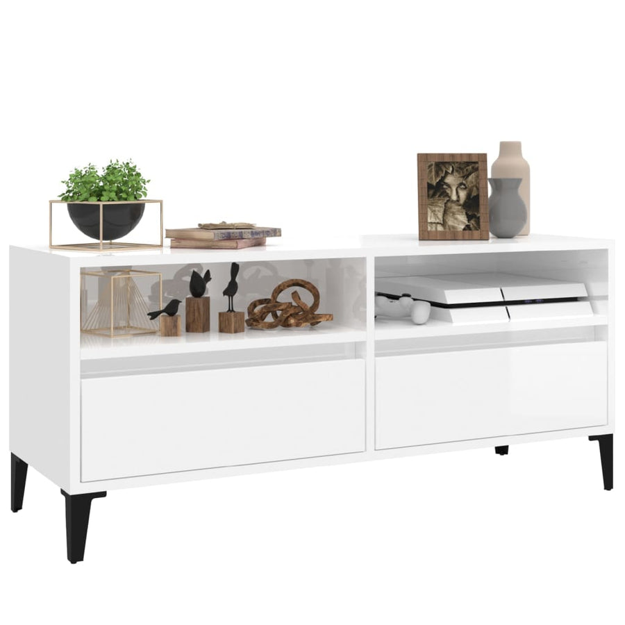 Tv-Meubel 00X34,5X44,5 Cm Bewerkt Hout 100 x 34.5 x 44.5 cm Hoogglans wit