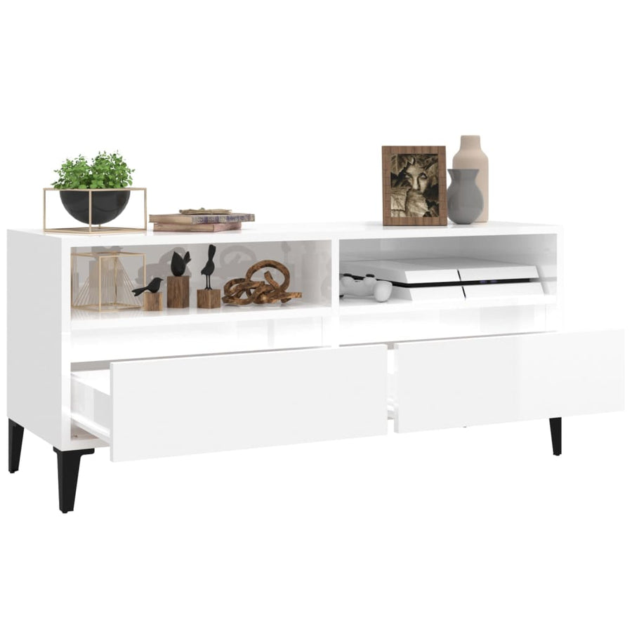 Tv-Meubel 00X34,5X44,5 Cm Bewerkt Hout 100 x 34.5 x 44.5 cm Hoogglans wit