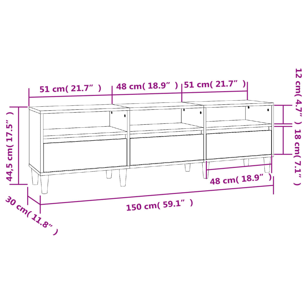 Tv-Meubel 150X30X44,5 Cm Bewerkt Hout Kleurig 150 x 30 x 44.5 cm Sonoma eiken